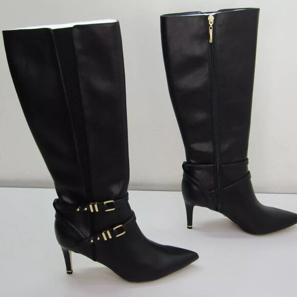NEW WHITE HOUSE BLACK MARKET  Tall Double Buckle Boot Pointed Toe Black Size 8 - Picture 3 of 10